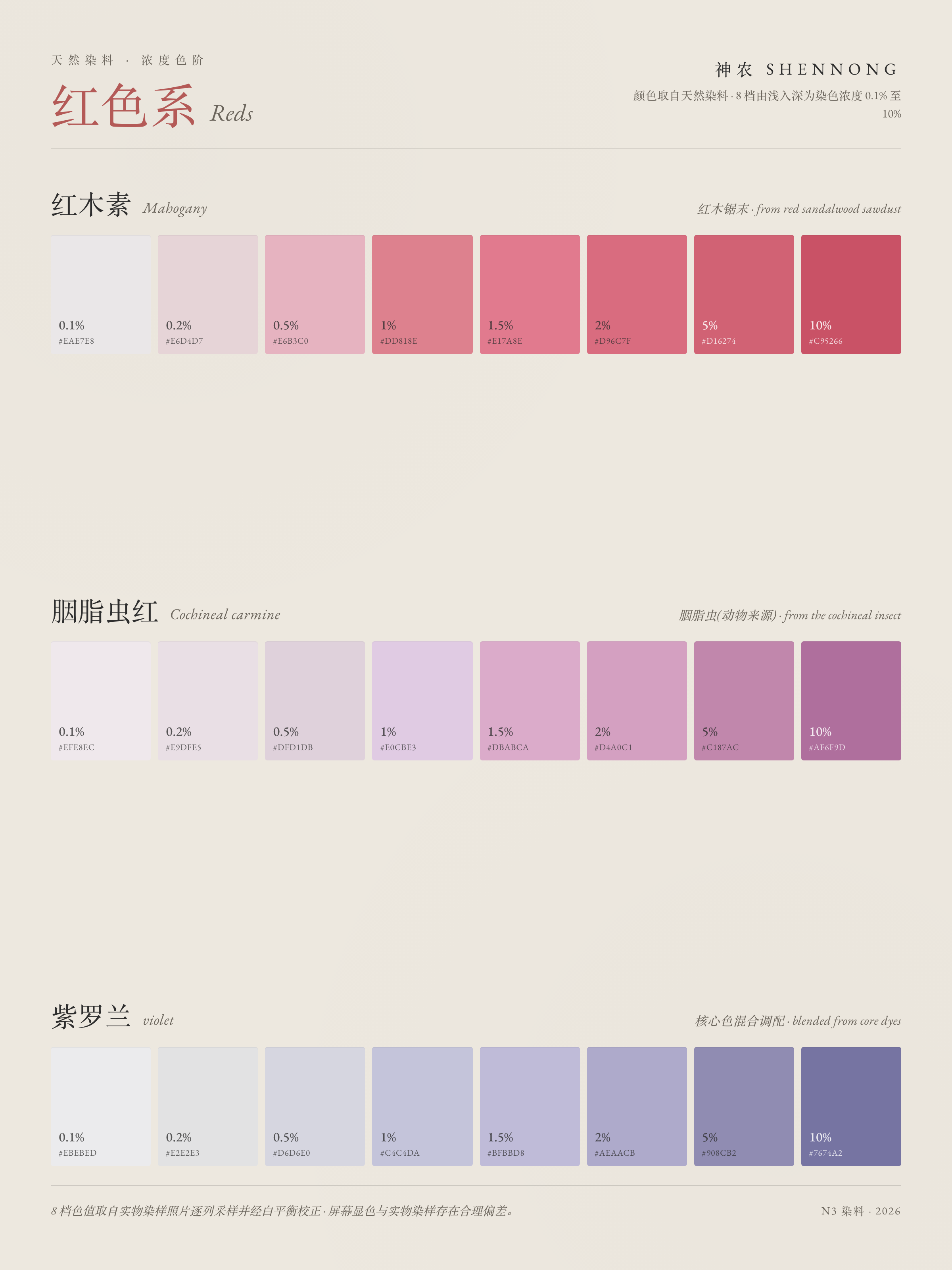 红色系植物染色色卡